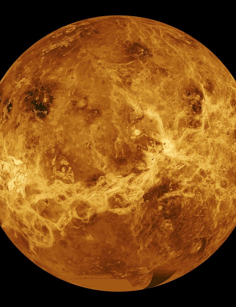 Global view of the surface of Venus is centered at 180 degrees east longitude