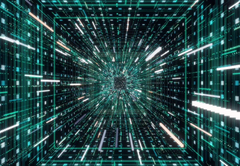 Still Image of Abstract Creative Cosmic Background Hyper Jump Into Another Galaxy Through The Green Tunnel Animation Speed Of Light Neon Glowing Rays