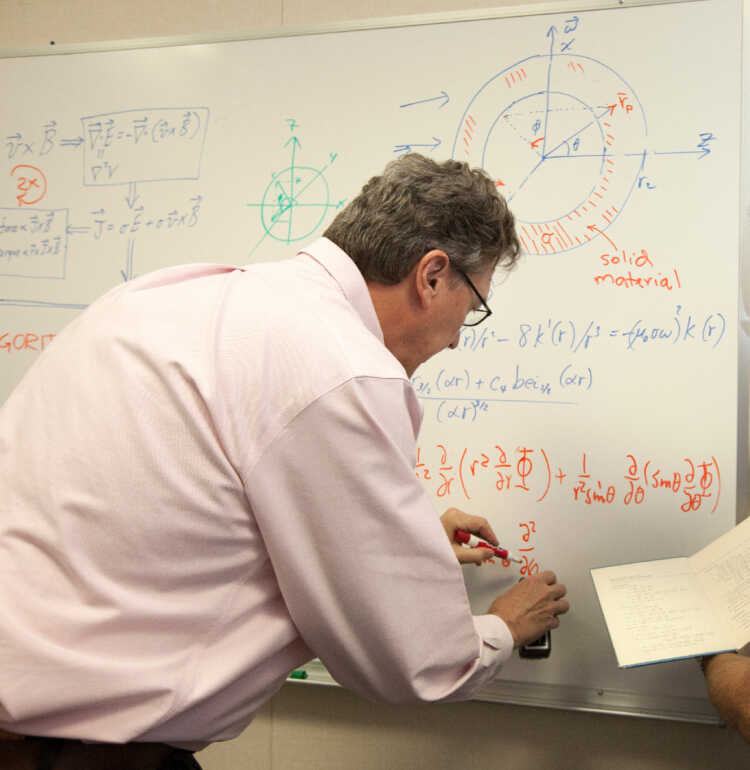 Physicists work on an equation