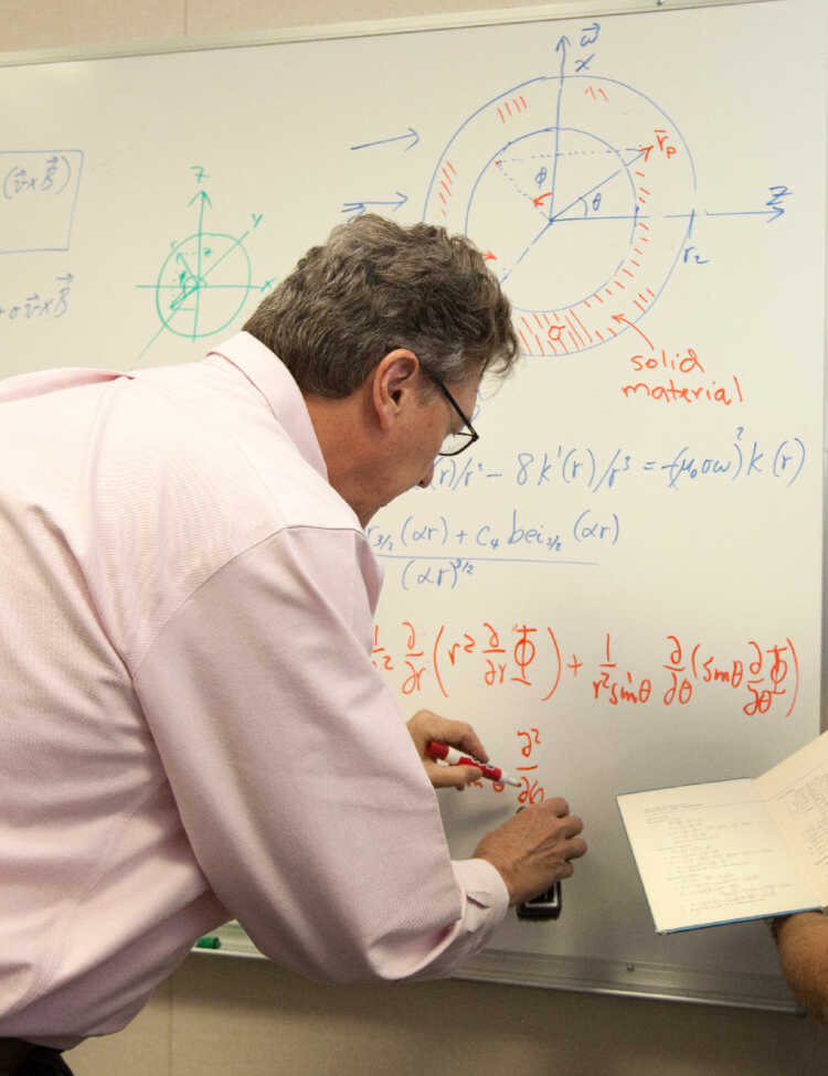 Physicists work on an equation