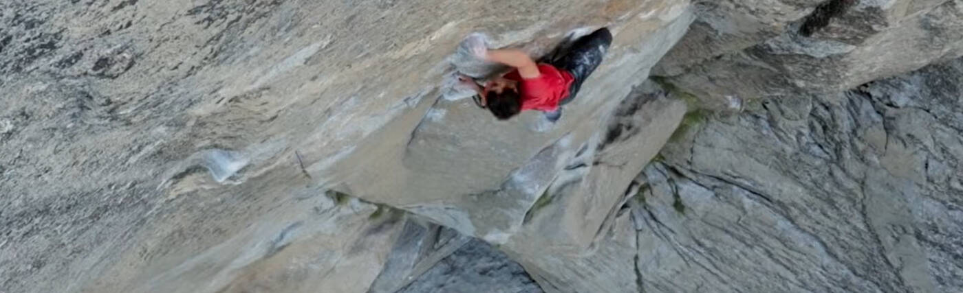 Alex Honnold free soloing "Freerider" (5.13a, 30-pitches, 915-metres) on El Capitan, Yosemite, California
