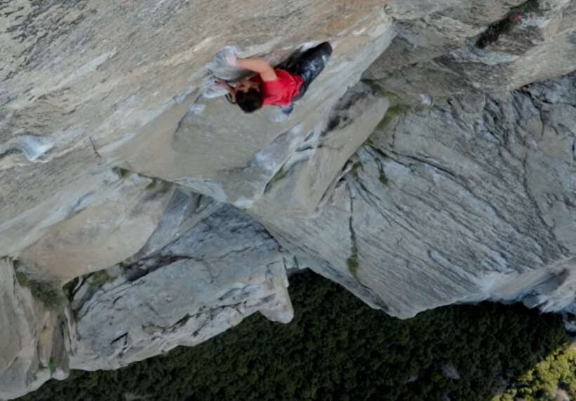 Alex Honnold free soloing "Freerider" (5.13a, 30-pitches, 915-metres) on El Capitan, Yosemite, California