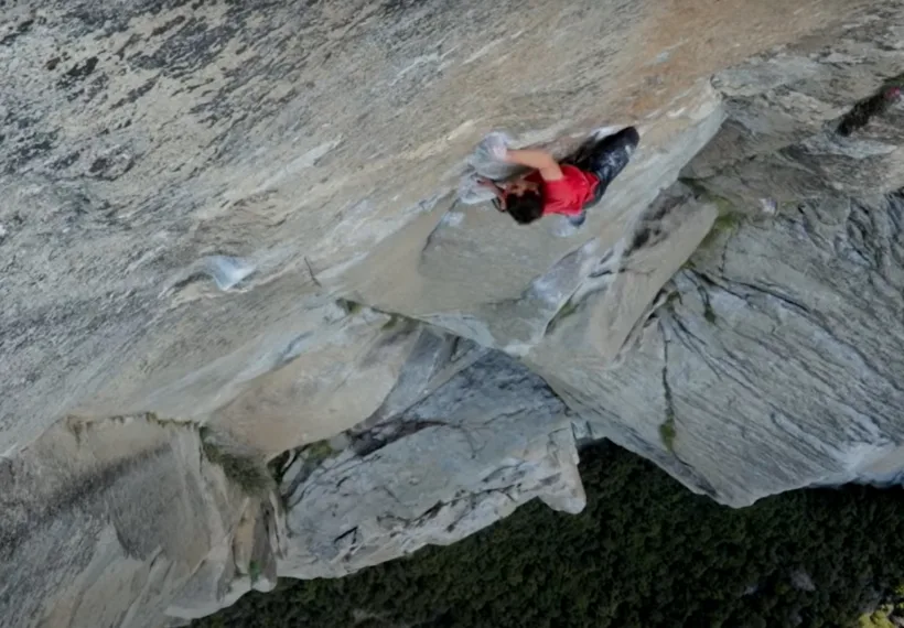 Alex Honnold free soloing "Freerider" (5.13a, 30-pitches, 915-metres) on El Capitan, Yosemite, California