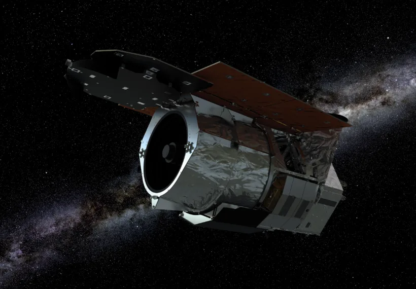 This is an artist’s illustration of the Nancy Grace Roman Space Telescope spacecraft against a starry background. The Roman Space Telescope is a Hubble-sized telescope planned for launch in the mid-2020s. It will revolutionize astronomy by building on the science discoveries and technological leaps of the Hubble and James Webb space telescopes.